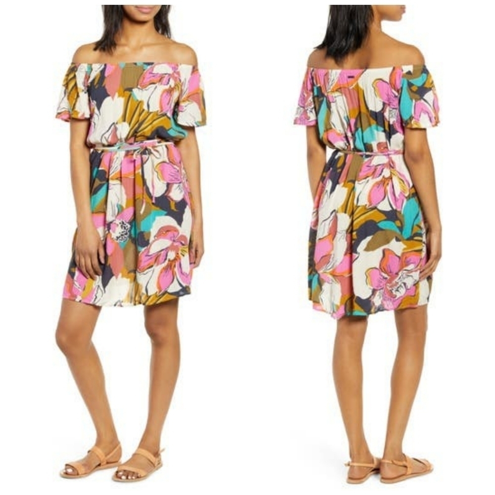 Billabong Off The Shoulder Tie Waist Sundress